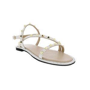Ventutto White Riveted Embellished Strappy Sandals
